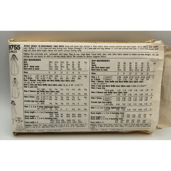 Simplicity 9755 Vintage 1980s Wedding & Bridesmaid Dress Sewing Pattern Size 14 - Picture 2 of 4